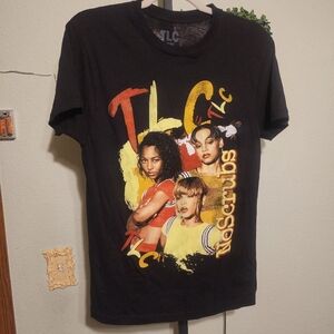 TLC Black Graphic Tee with Red and Yellow Accents